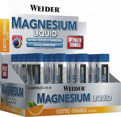 Weider, Magnesium Liquid, 1 x 25 ml ampule, laktát, citran, glukonát hočíku