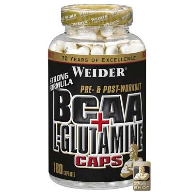 Weider BCAA + L-Glutamin 180 kapslí, větvené aminokyseliny BCAA s l-glutaminem