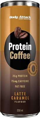 Body Attack Protein Coffee Latte Caramel 250 ml, káva s 25g bílkovin a 75mg kofeinu