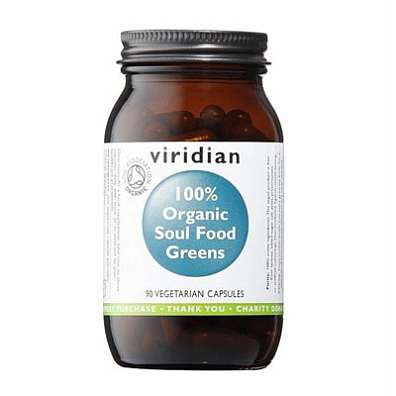Viridian, Organic Soul Food Greens, Ječmen,Pšenice, Spirulina,Chlorela, Alfalfa, Chaluhy, 90 kapslí