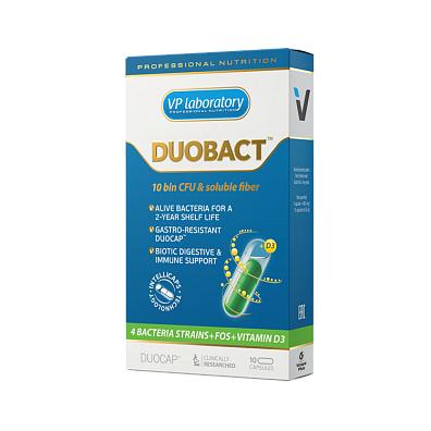 VPLab Duobact biotic digestive immune support 10 capsules, 4 kmeny aktivních bakterií s vitaminem D3 a vlákninou, exspirace: 11/2021