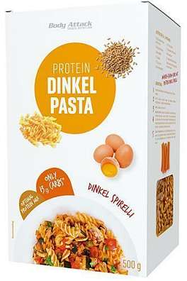 Body Attack Protein Dinkel Pasta, 500 g, špaldové těstoviny s proteinem se sníženým obsahem sacharidů