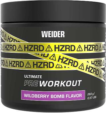 Weider HZRD Ultimate PreWORKOUT, 260g, prášková forma silně stimulační a vasodilatační předtréninková směs