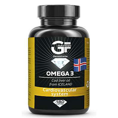 GF Nutrition Omega 3 180 kapslí, prémiový rybí olej z čerstvých jater tresky obecné pocházející Islandu