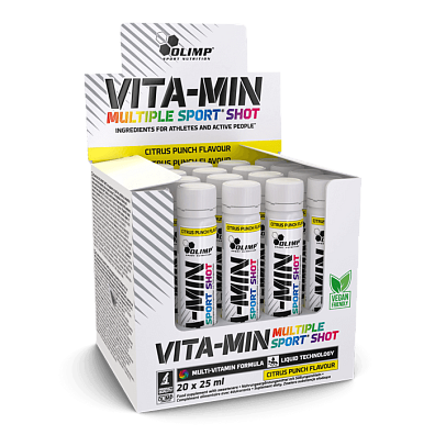 Olimp Vita-Min Multiple Sport Shot 25 ml, komplex minerálů a vitamínu řady B s inulinem a výtažkem zeleného čaje
