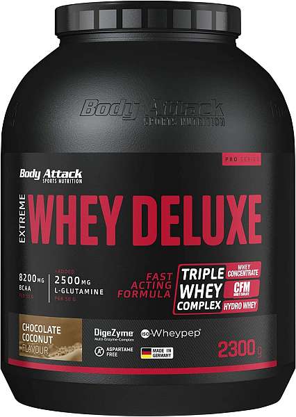 Body Attack Extreme Whey Deluxe 2300 g, syrovátkový koncentrát, izolát, hydrolyzát, exspirace: 30.08.2025