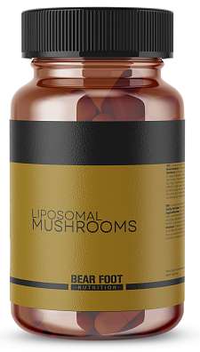 Bear Foot Liposomal Mushrooms 30 kapslí, extrakty z liposomálních hub Agaricus Blazei, Chaga, Reishi, Lion´s Mane, Maitake, Shitake