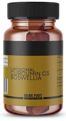 Bear Foot Liposomal Curcumin + Boswellia Serrata 60 kapslí, liposomální formy kurkuminu a kadidlovníku pilovitého