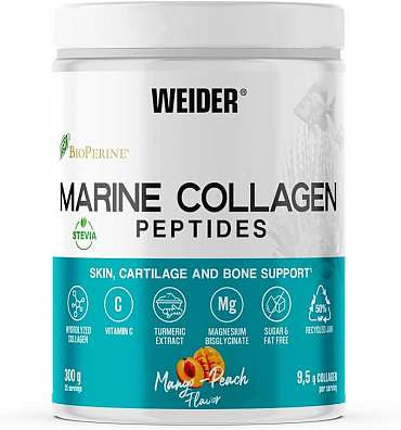 Weider Marine Collagen Peptides 300 g, kolagenní peptidy z ryb, s extraktem z kurkumy a černého pepře, vitamínem C a hořčíkem