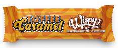 Wispy Protein Bar Toffee Caramel 55 g, extra měkká proteinová tyčinka s 2 g cukru