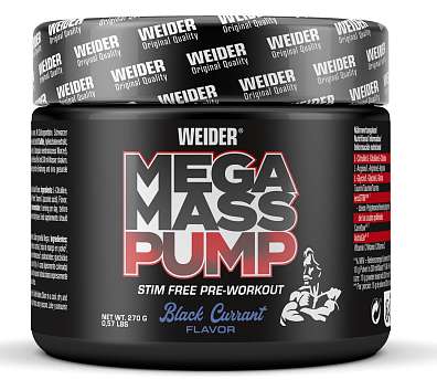 Weider Mega Mass Pump 270 g, N.O. předtréninková směs bez kofeinu