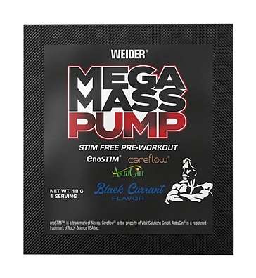 Weider Mega Mass Pump 18 g, N.O. jednorázová předtréninková směs bez kofeinu